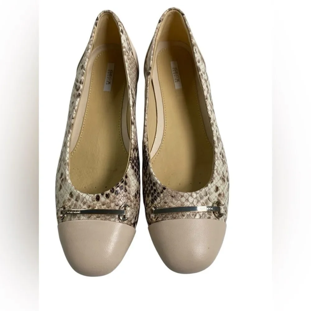 EUC Geox Respira Women’ Snake Print Beige Tan Ballerina Flats Shoes - Size EU 37